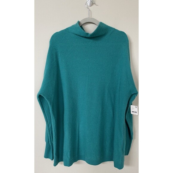 Free People Women Ottoman Preppy 100% Cashmere Tunic Teal Sweater Top Sz M NWT - Picture 3 of 9